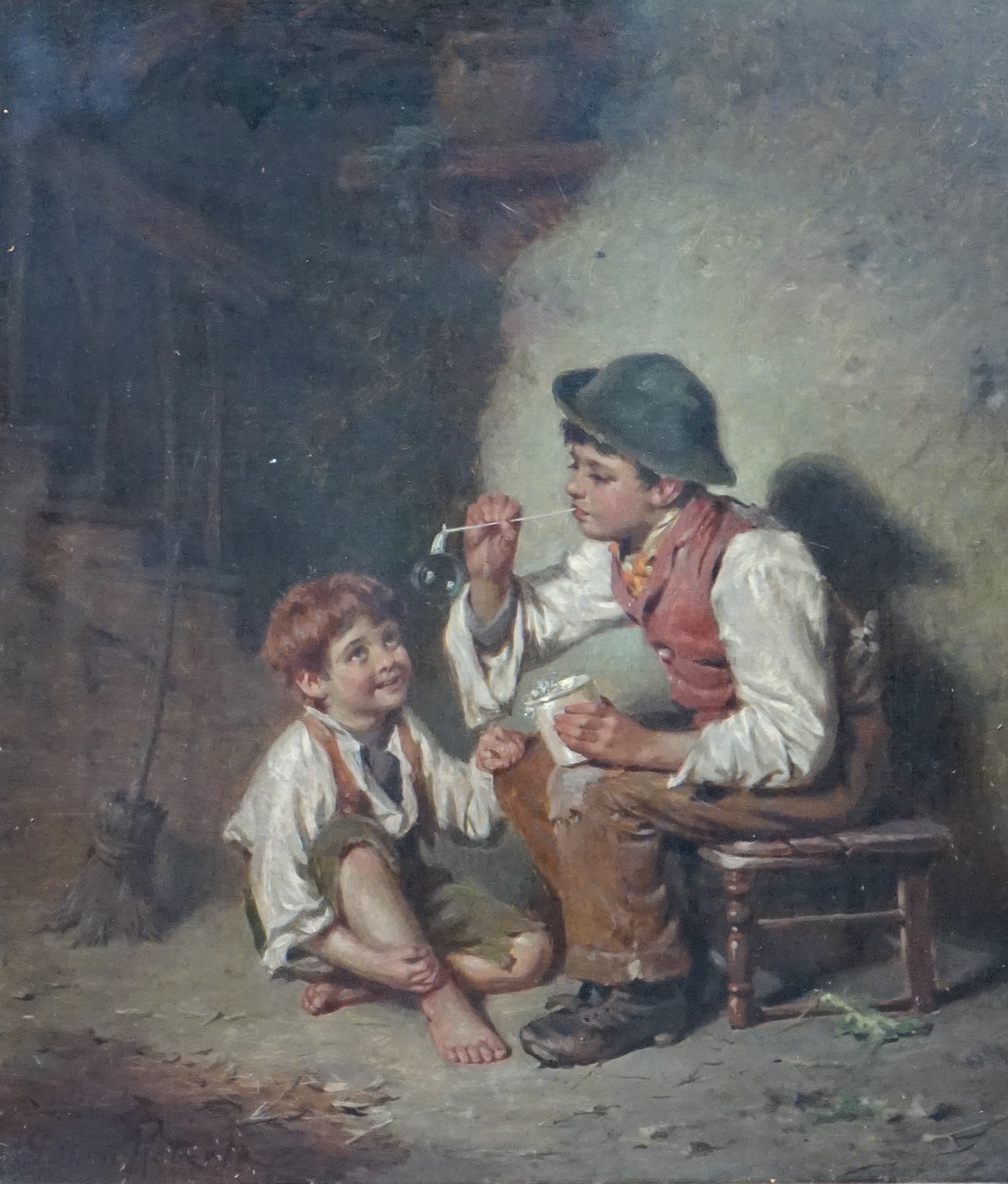 Edwin Roberts (British, 1840-1917), 'Bubbles' and 'The Finishing Touch', pair of oils on canvas, 35 x 30cm